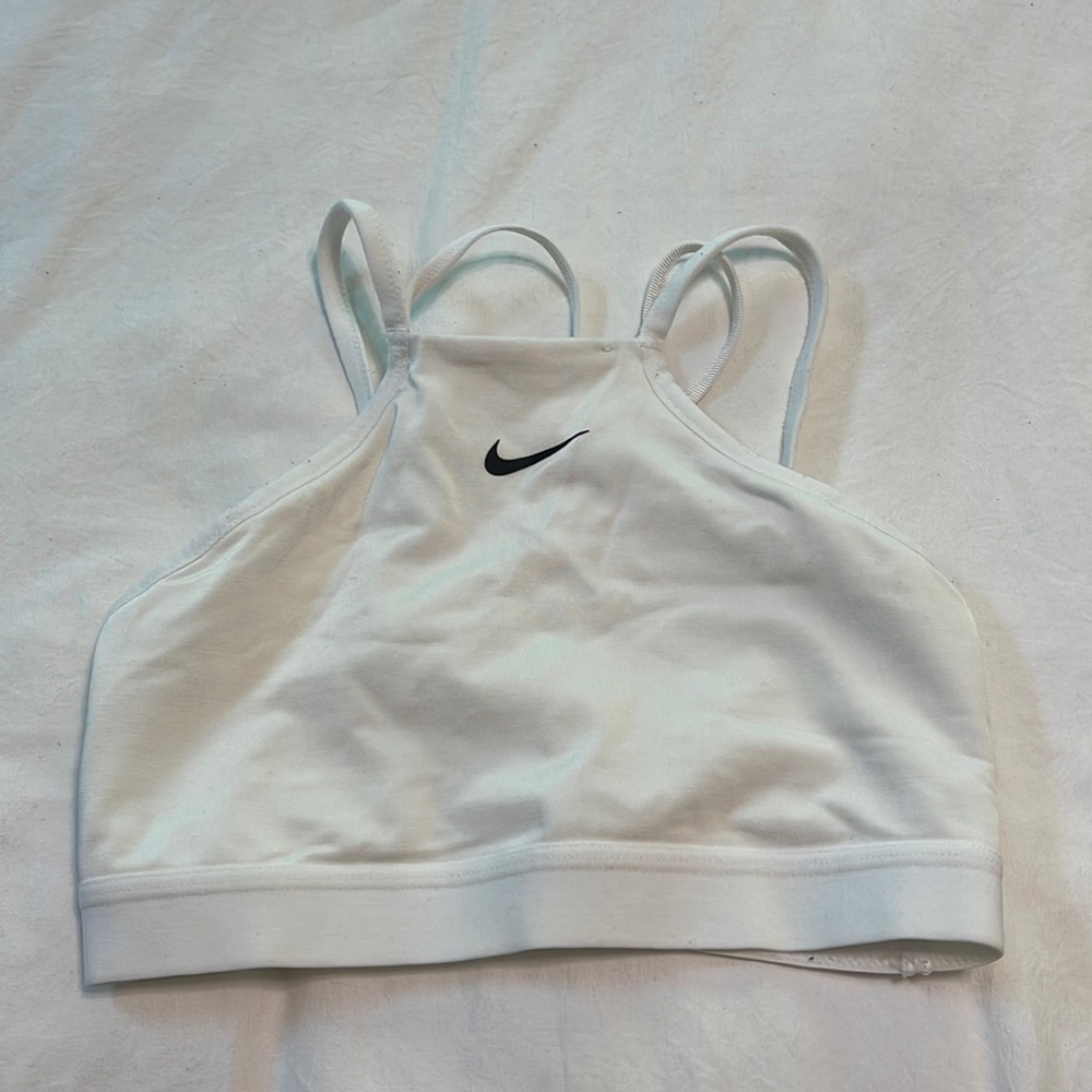 White high neck Nike sports bra